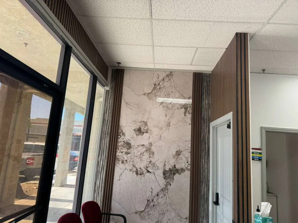 Modern urgent care lobby with wood panels San Ysidro
