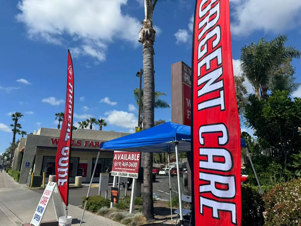 Urgent care clinic exterior San Ysidro with banner